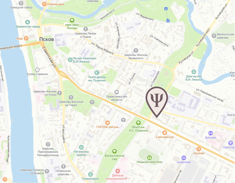 Карта: кабинет психолога во Пскове на Октябрьском проспекте, 36