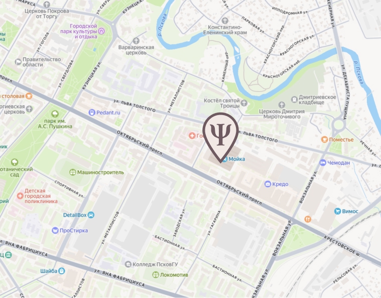 Карта: кабинет психолога в Пскове, Иркутский переулок 2Б